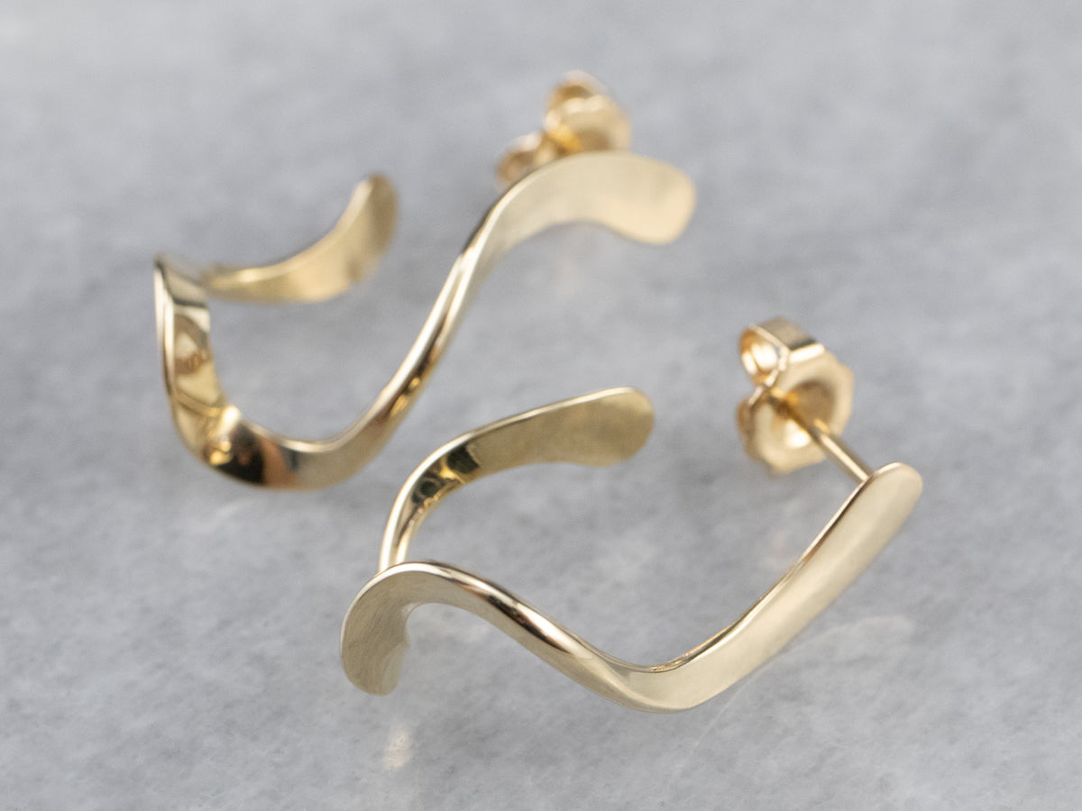 Modernist Gold Twisted Drop Earrings