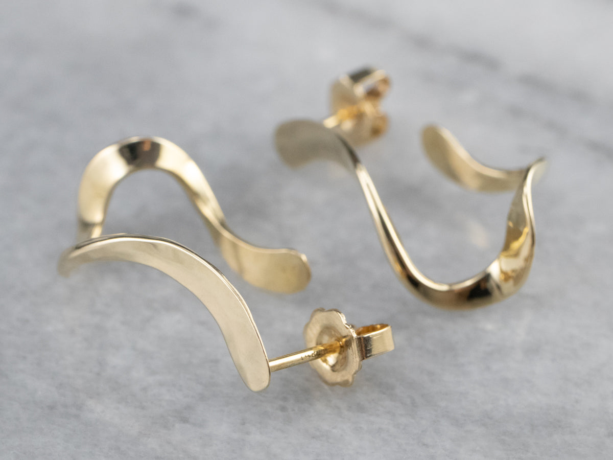 Modernist Gold Twisted Drop Earrings