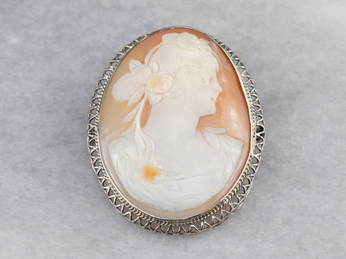 Art Deco Filigree Cameo Brooch