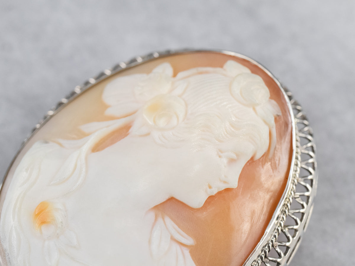 Art Deco Filigree Cameo Brooch