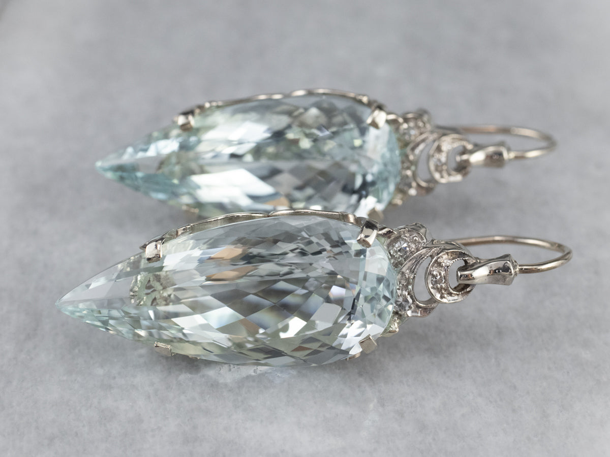 Stunning Aquamarine Diamond Drop Earrings