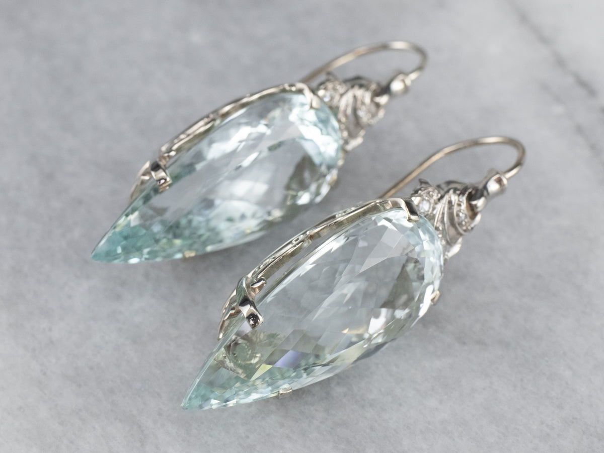 Stunning Aquamarine Diamond Drop Earrings