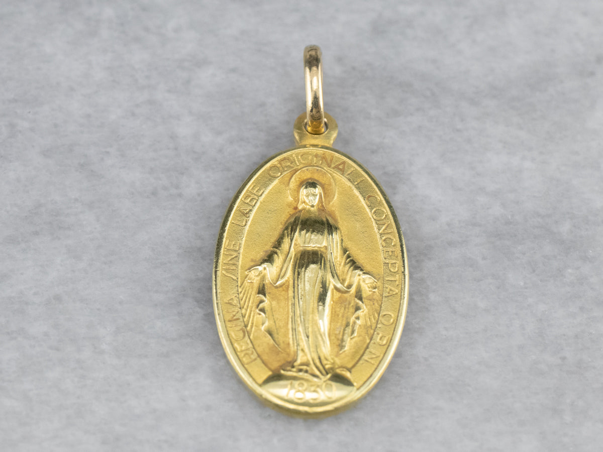 18K Gold Mary Medal Pendant