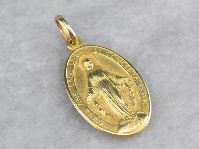 18K Gold Mary Medal Pendant