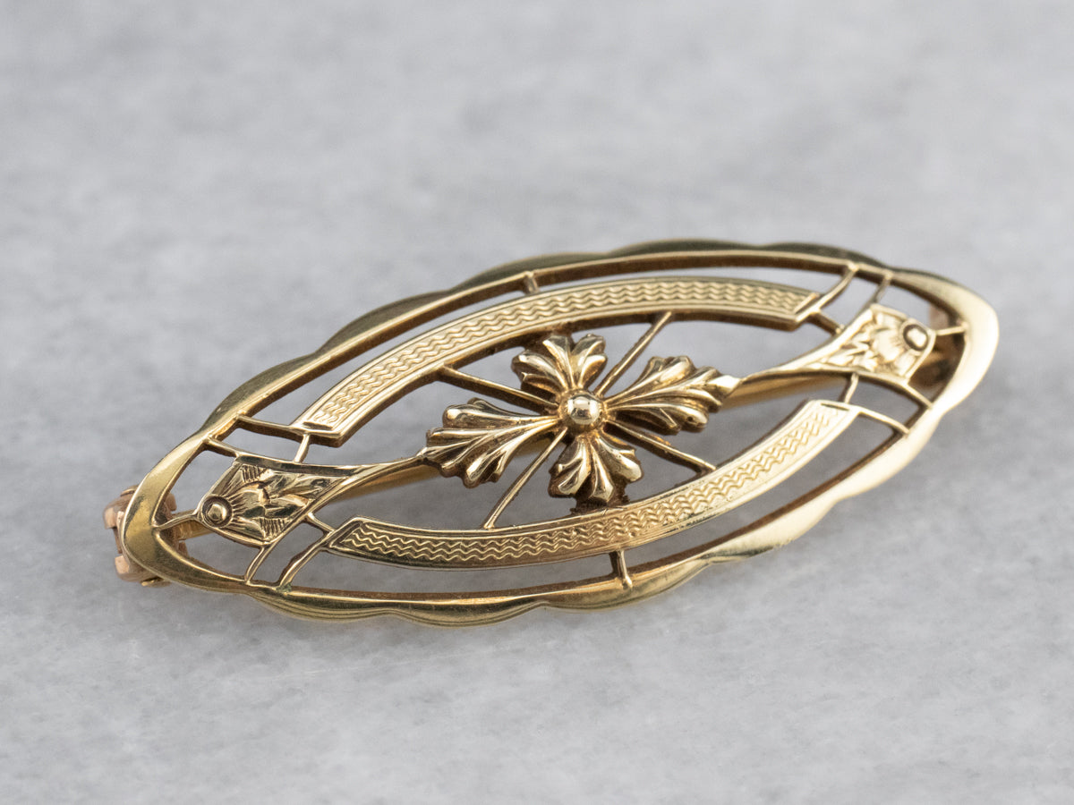 Vintage Gold Filigree Marquise Brooch