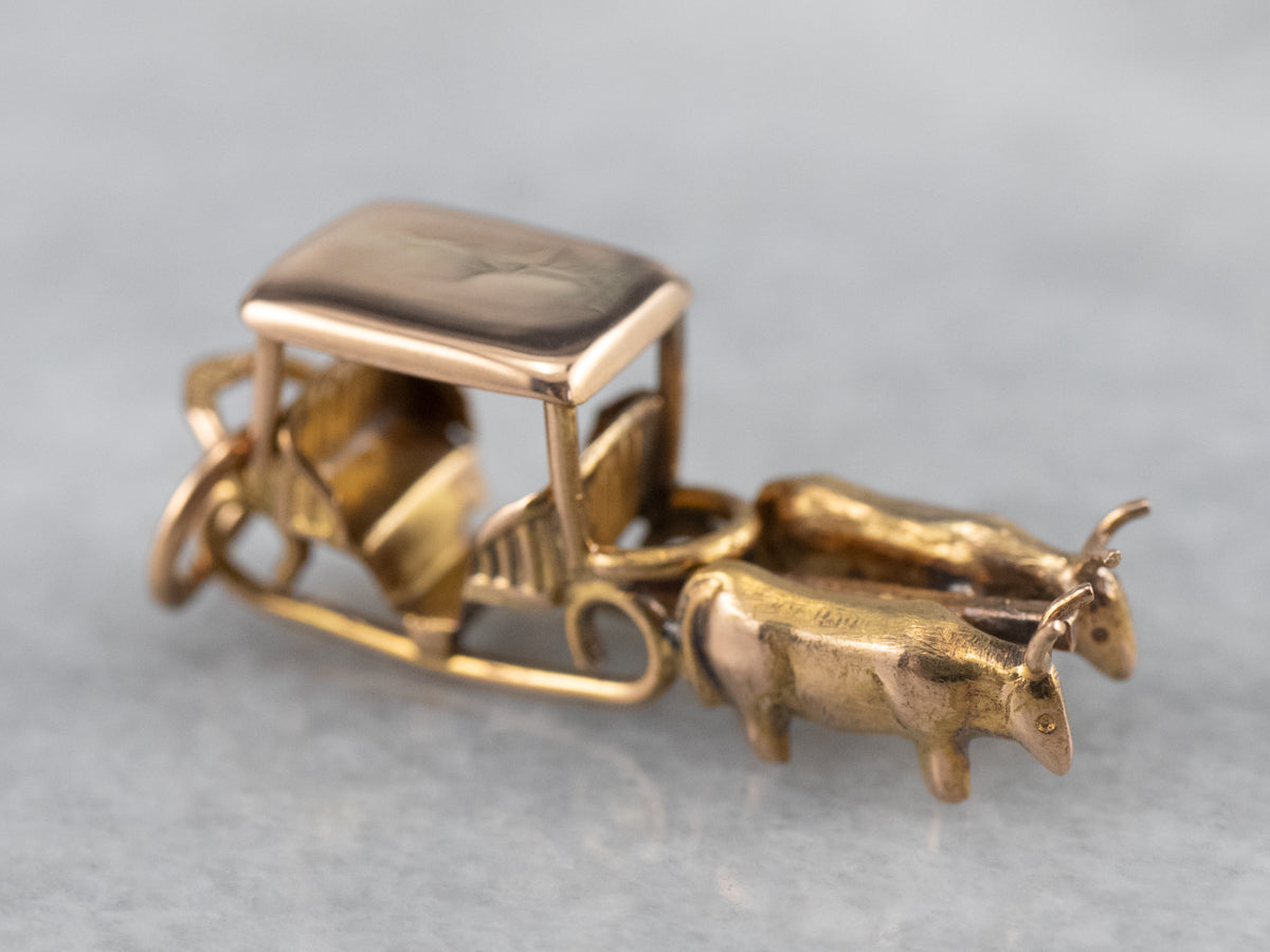 14K Gold Ox Drawn Sleigh Charm