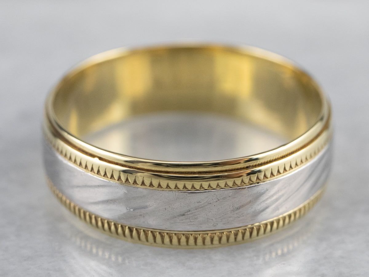 Platinum 18K Gold Patterned Wedding Band