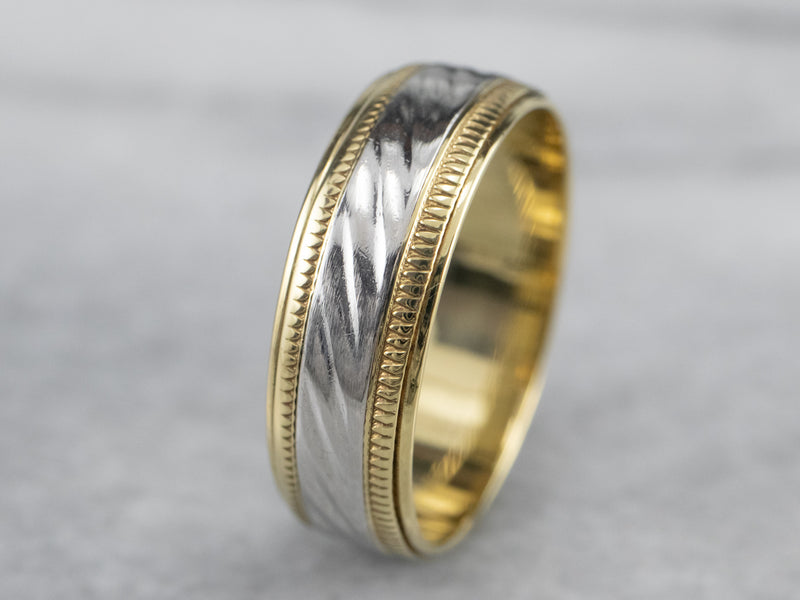 Platinum 18K Gold Patterned Wedding Band