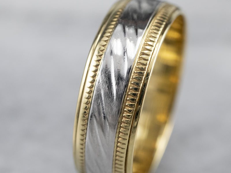 Platinum 18K Gold Patterned Wedding Band