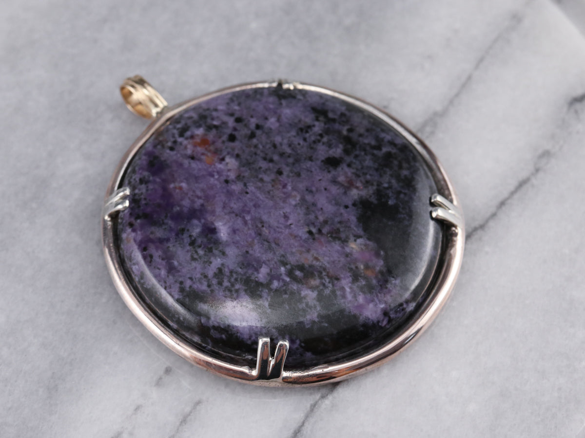 Large Charoite Mixed Metal Statement Pendant