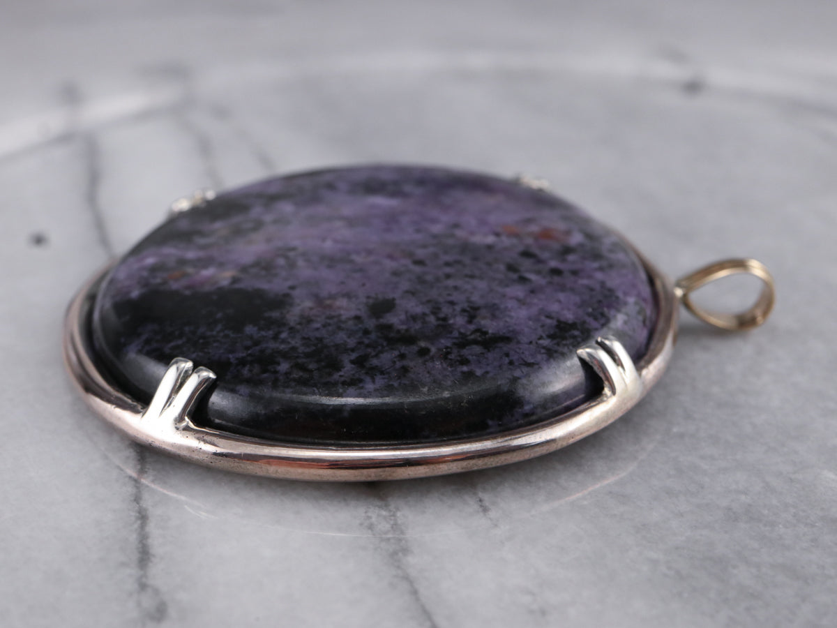 Large Charoite Mixed Metal Statement Pendant