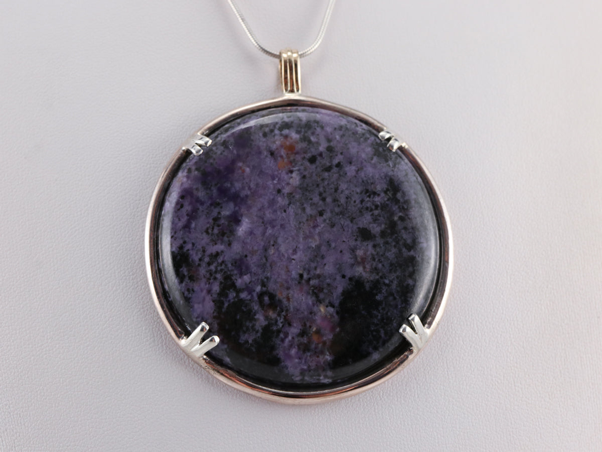 Large Charoite Mixed Metal Statement Pendant