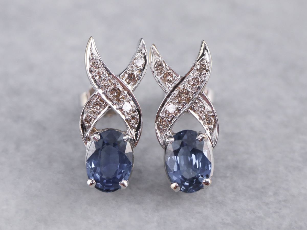 Sapphire Diamond White Gold Drop Earrings