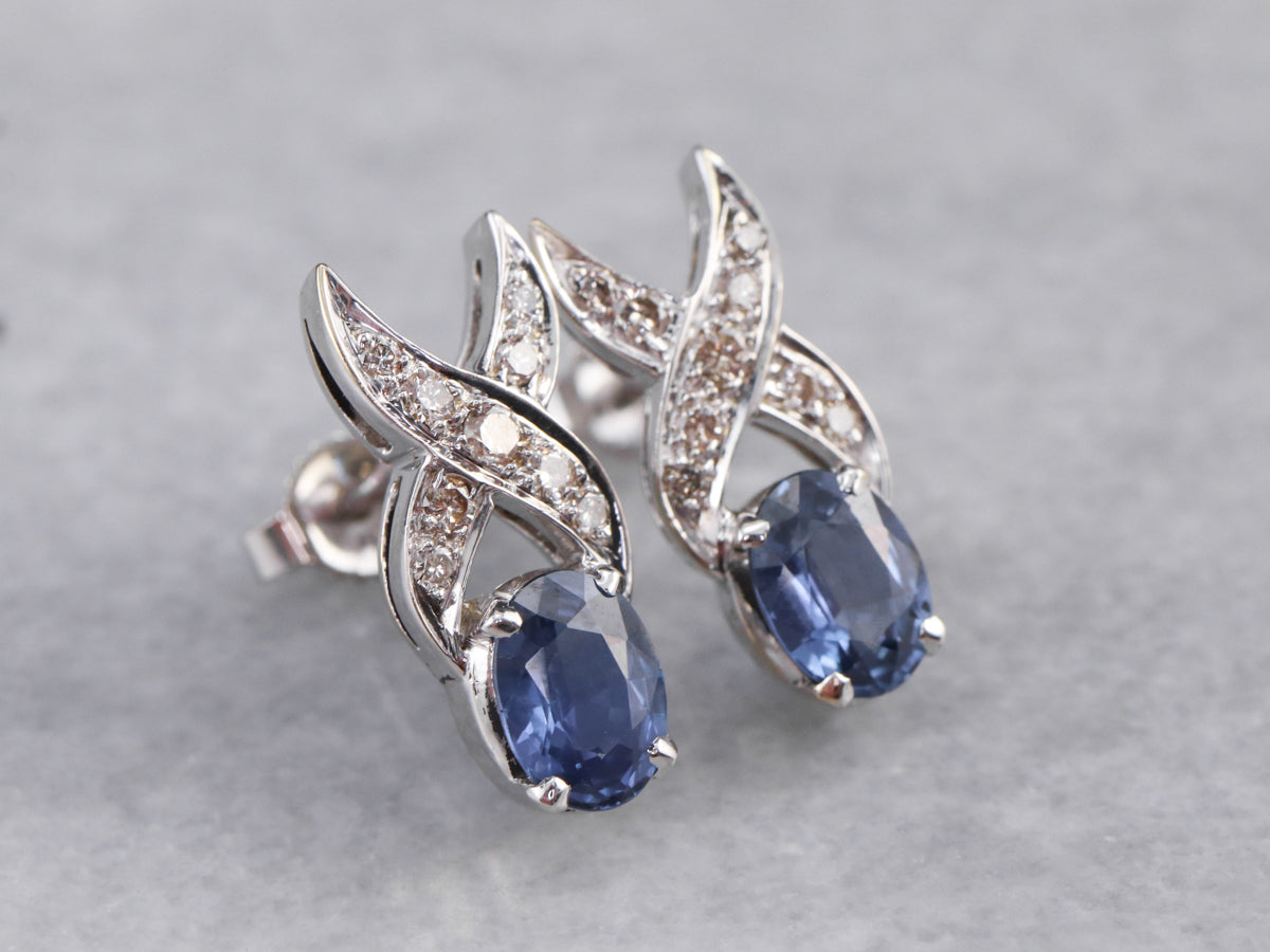 Sapphire Diamond White Gold Drop Earrings