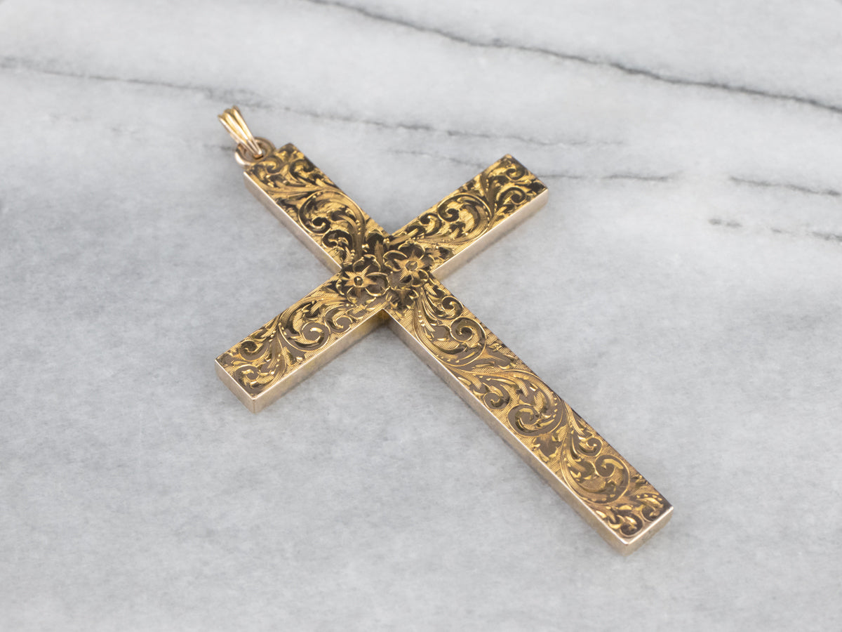 Large Engraved 1950s Gold Cross