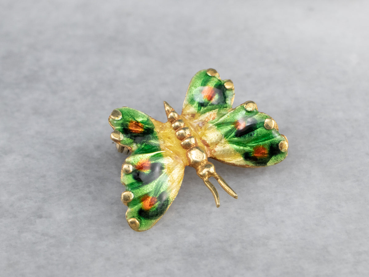 Italian 18K Gold Enamel Butterfly Pin