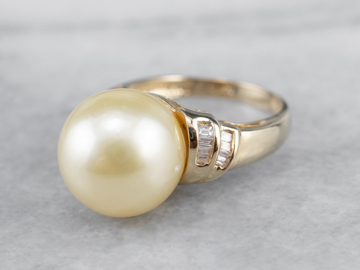 Pearl Diamond Gold Statement Ring