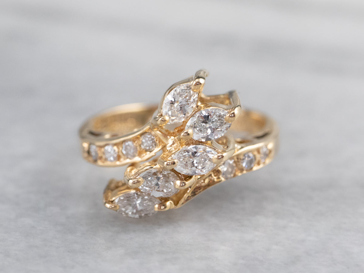 Asymmetrical Diamond Gold Bypass Ring