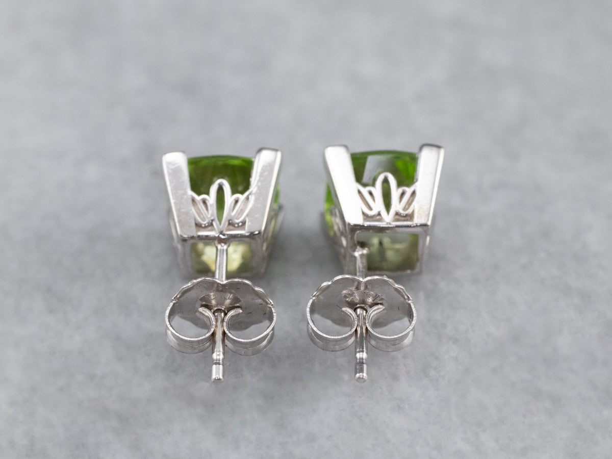 Cushion Cut Peridot White Gold Stud Earrings