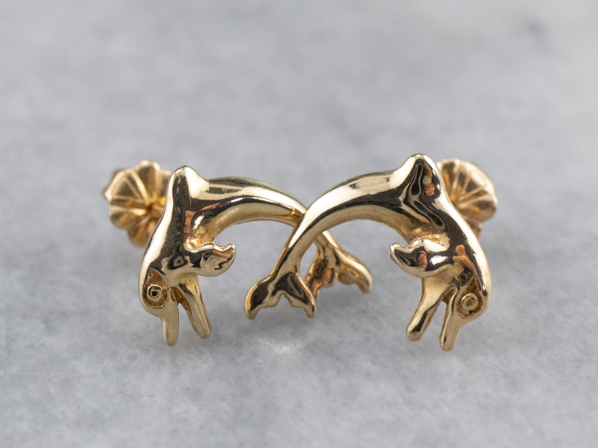 Gold Dolphin Stud Earrings