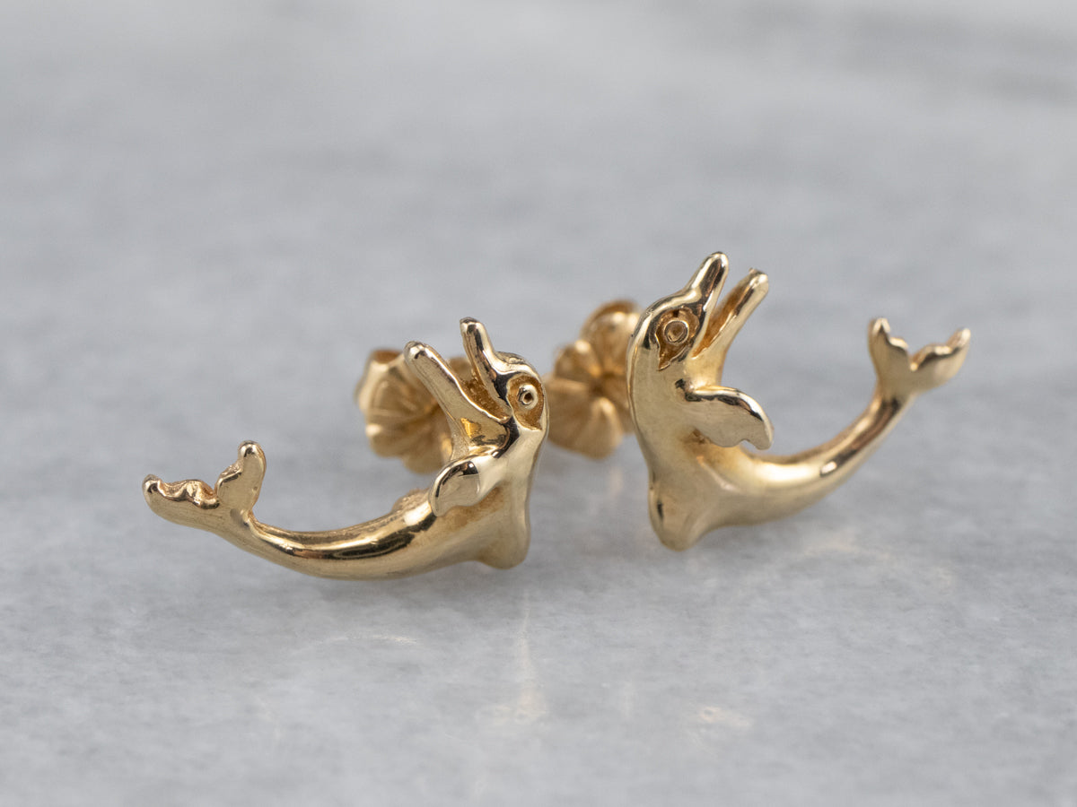 Gold Dolphin Stud Earrings