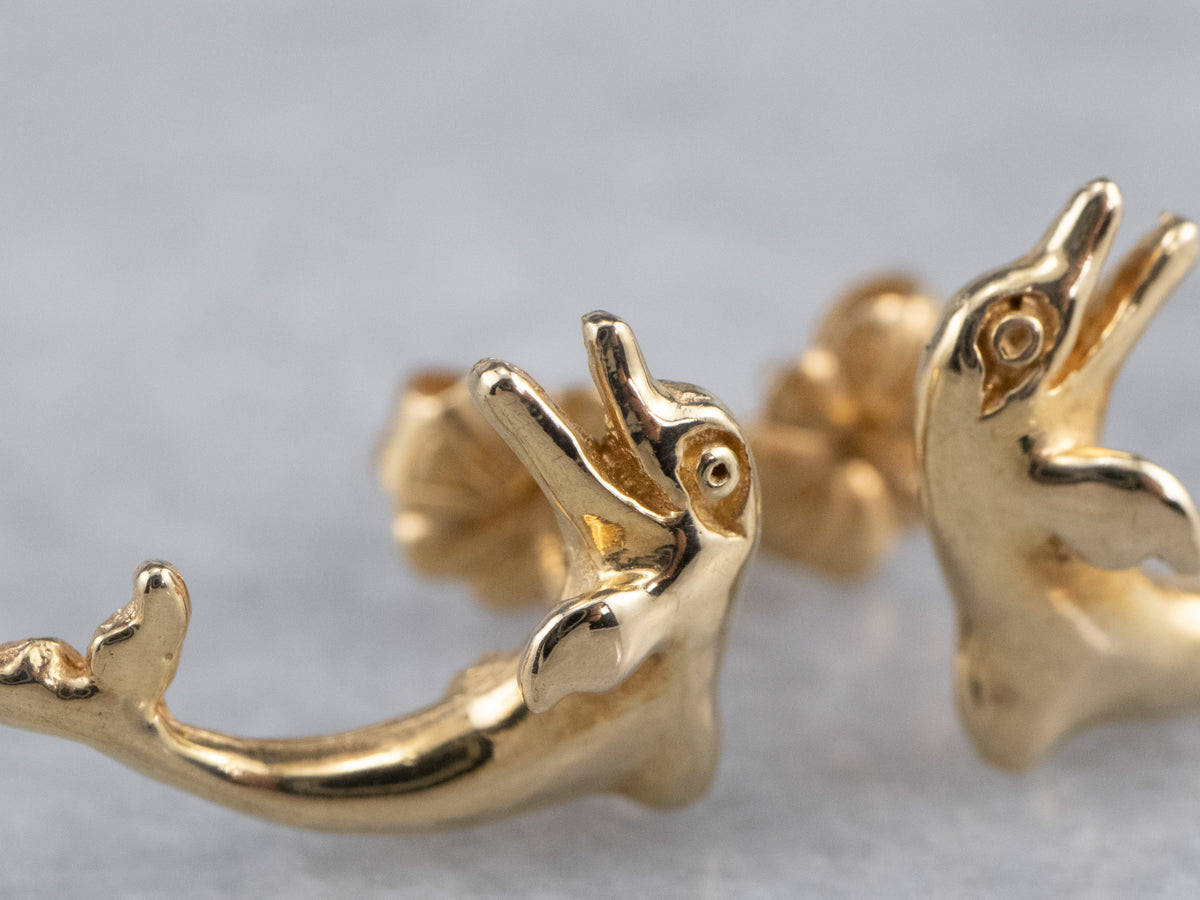 Dolphin Threaded Flat Back Studs (Pair) Gold / 6 mm