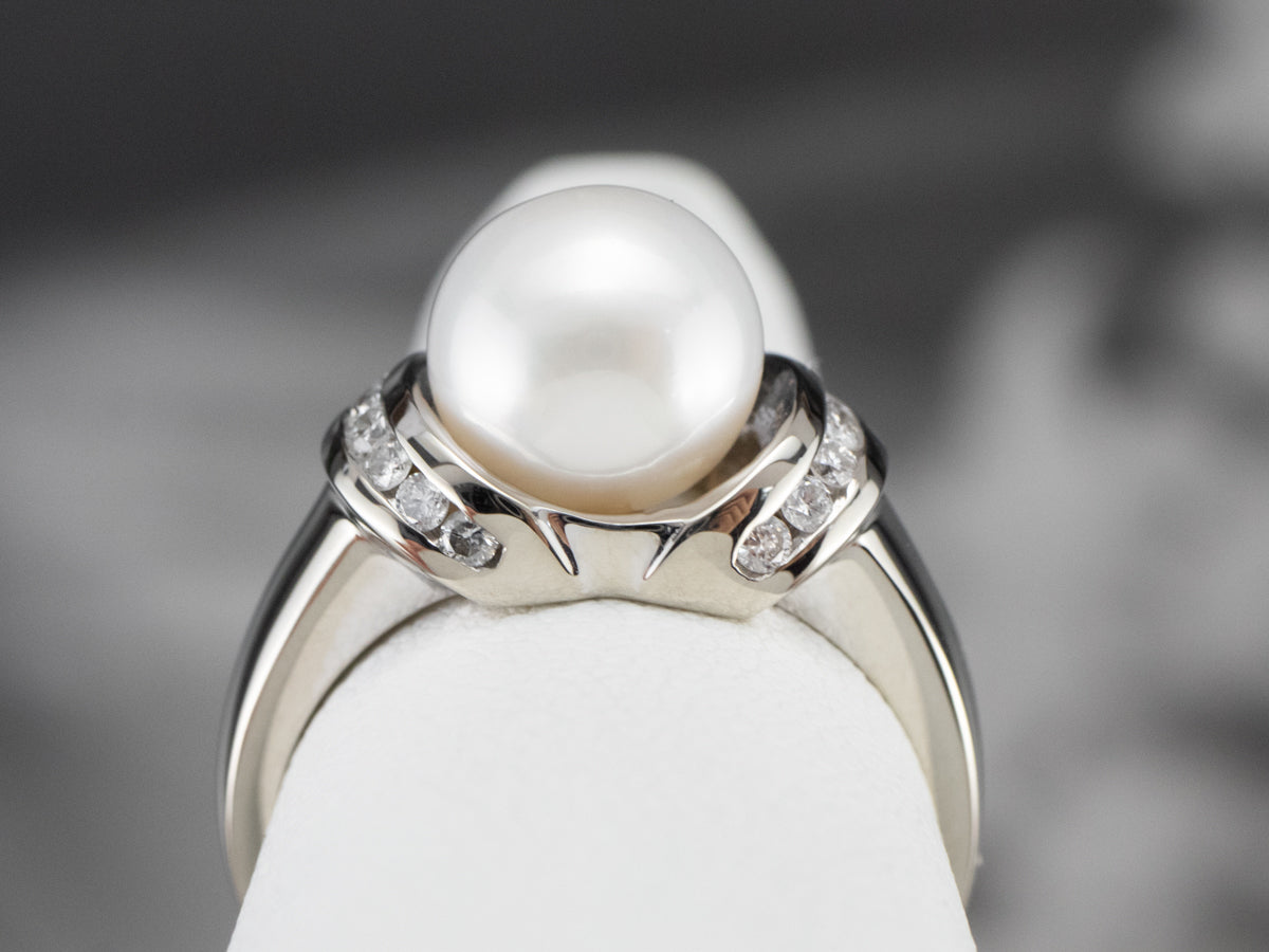Gold Ring with Diamonds and Pearl. Beautiful Female Hands with Diamond Ring  with Pearl. Diamond Ring with Pearl Stock Photo - Image of beautiful,  clean: 188835046