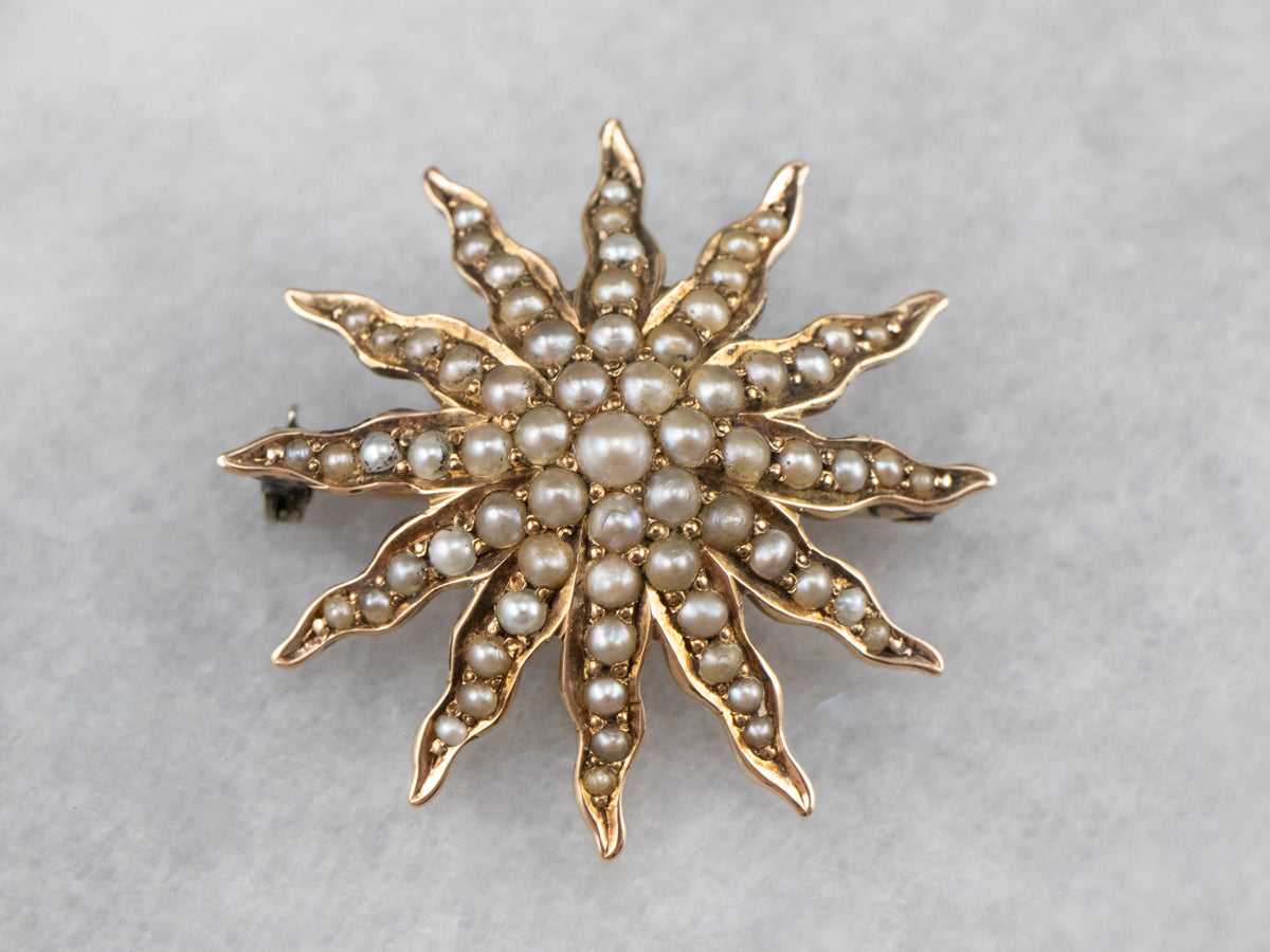 Victorian Seed Pearl Starburst Brooch Pendant