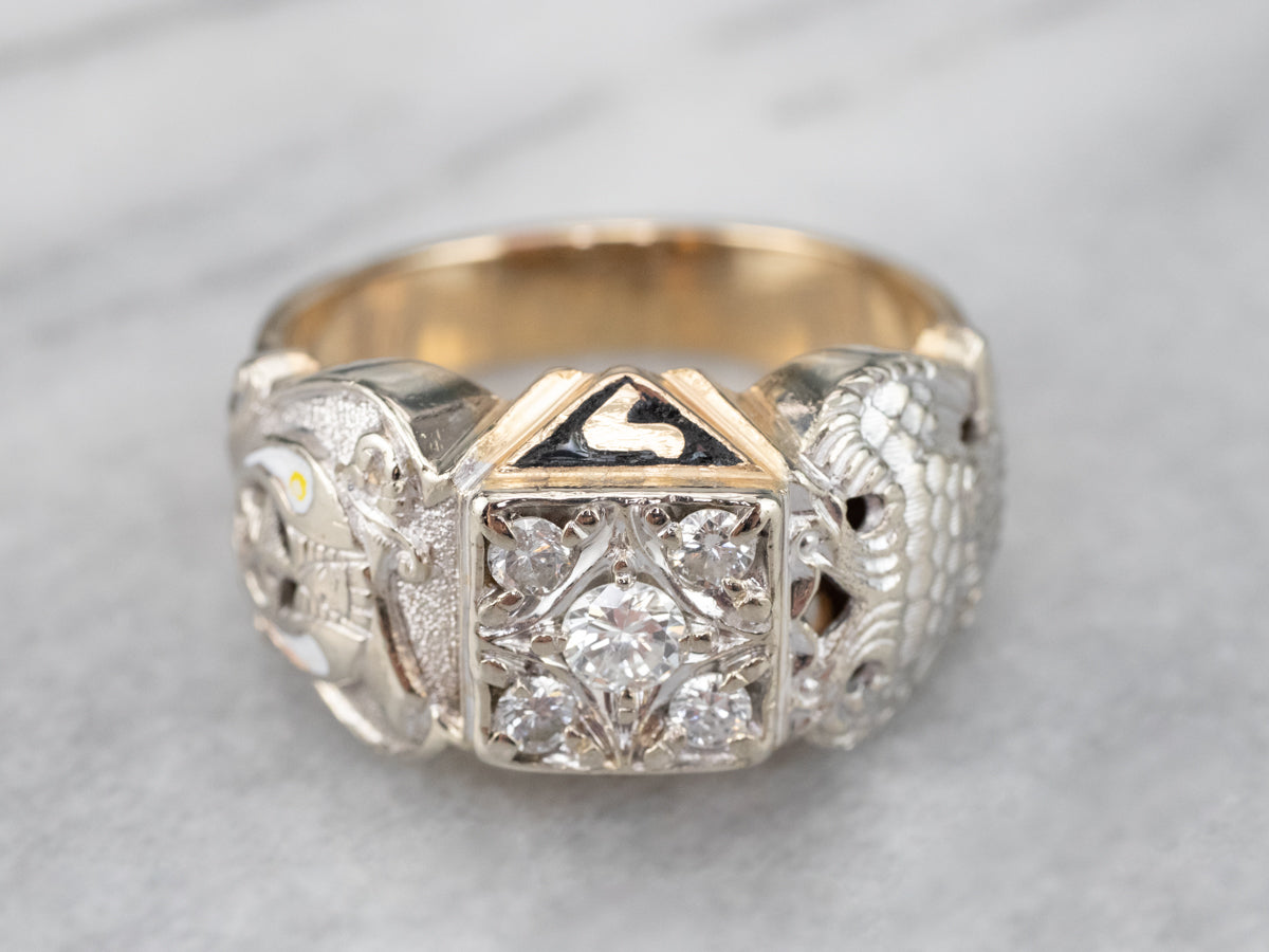 10k mason ring with order 2 diamonds in band