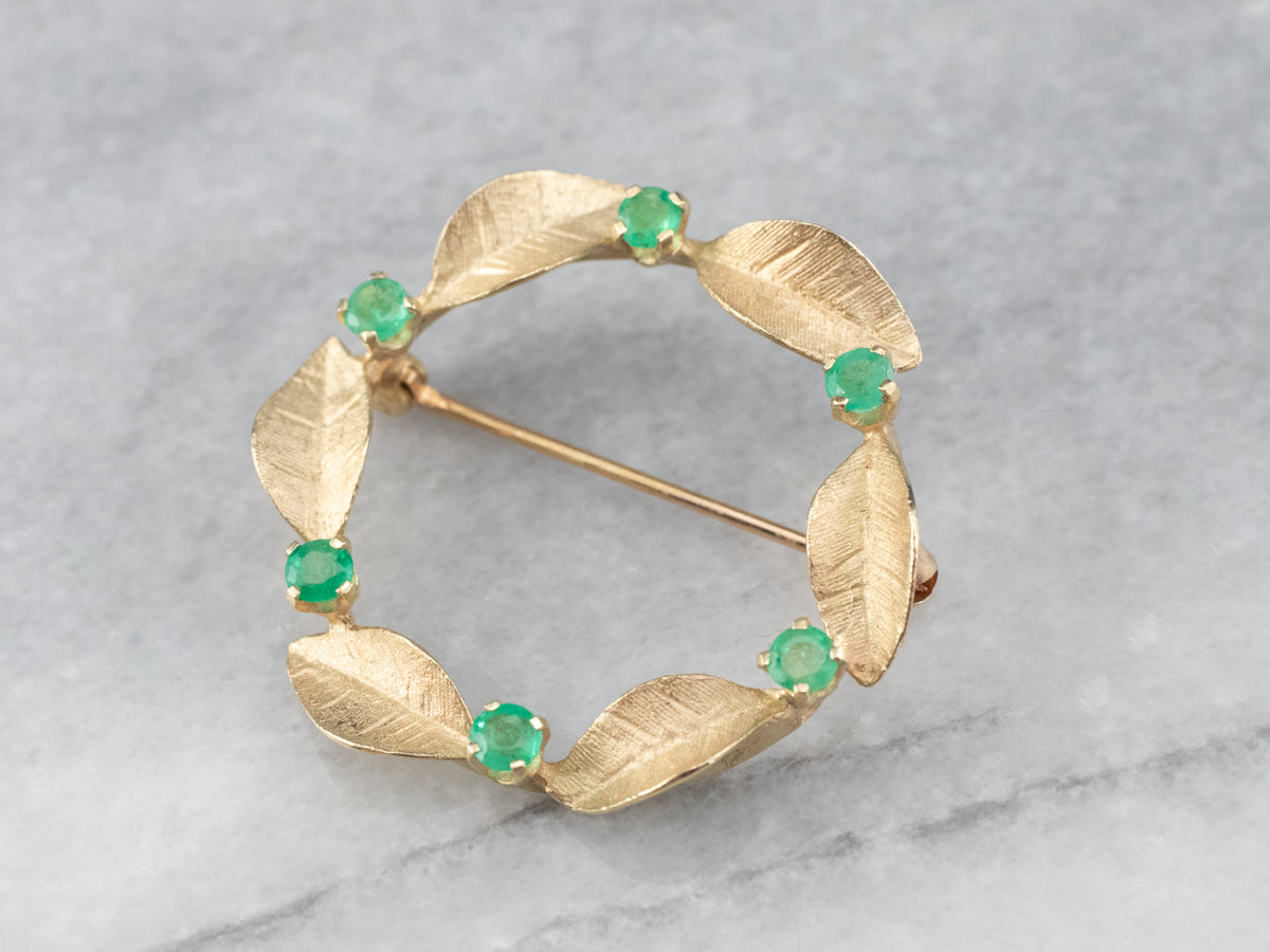 Emerald Gold Wreath Brooch