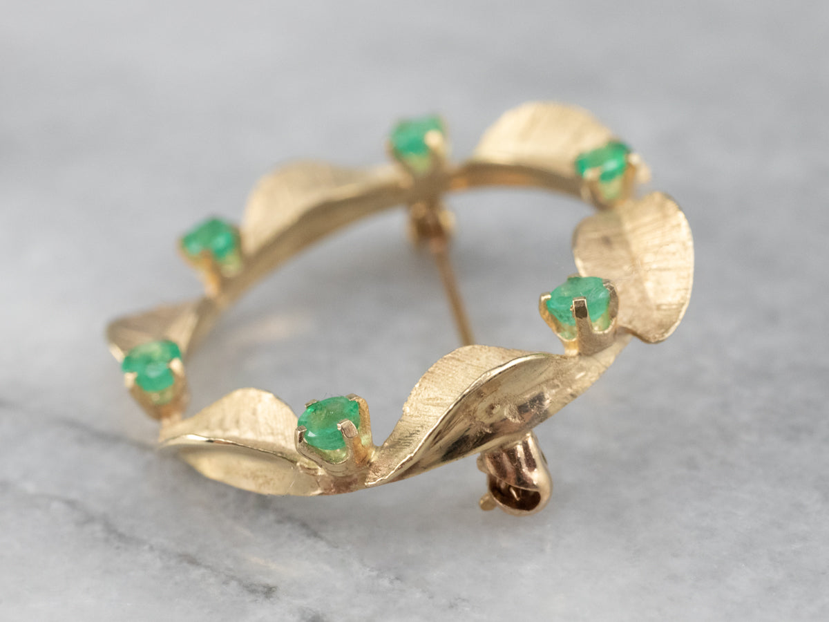 Emerald Gold Wreath Brooch