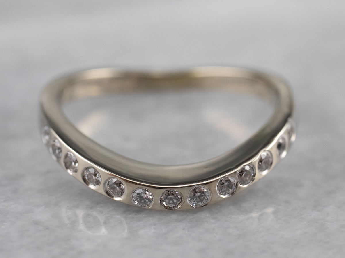 Curved Flush Set Diamond White Gold Band