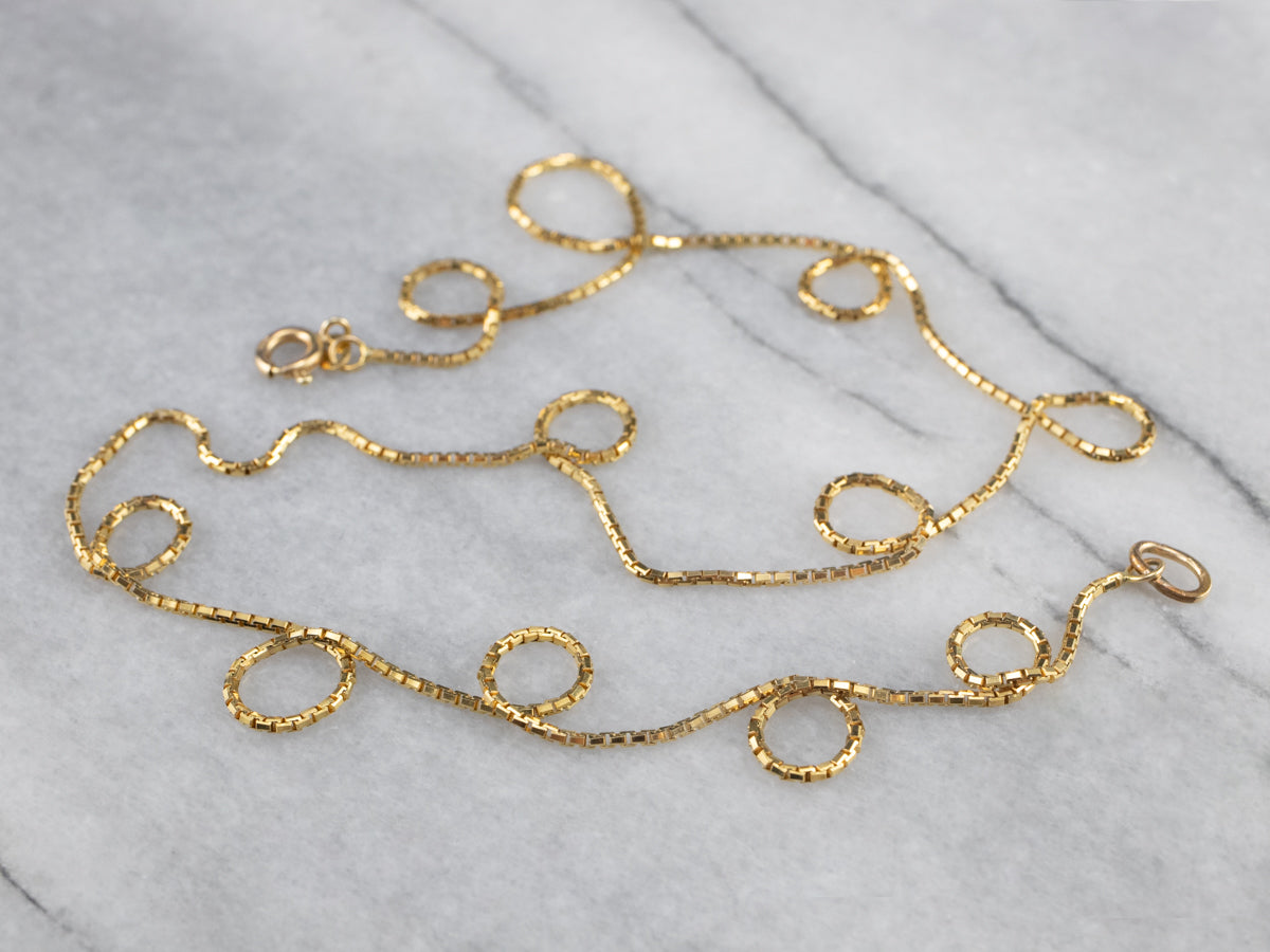 Long Yellow 14K Gold Box Chain