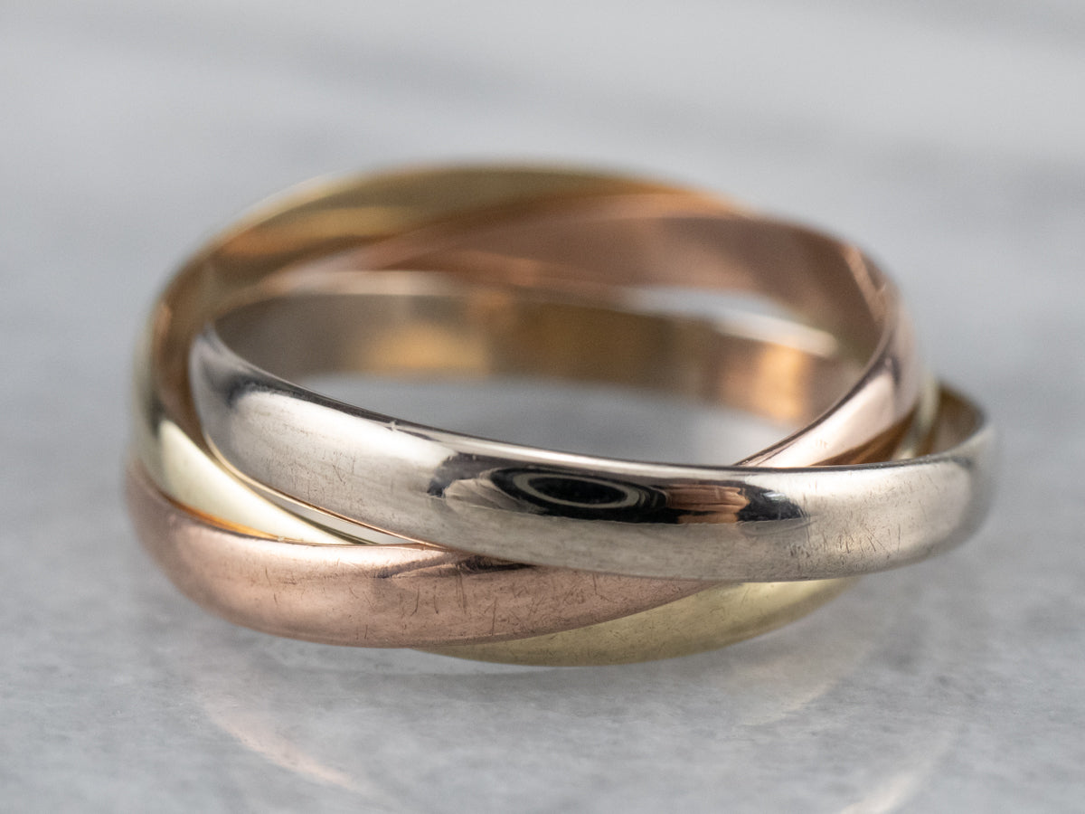 Tri Color 14K Gold Rolling Band Ring