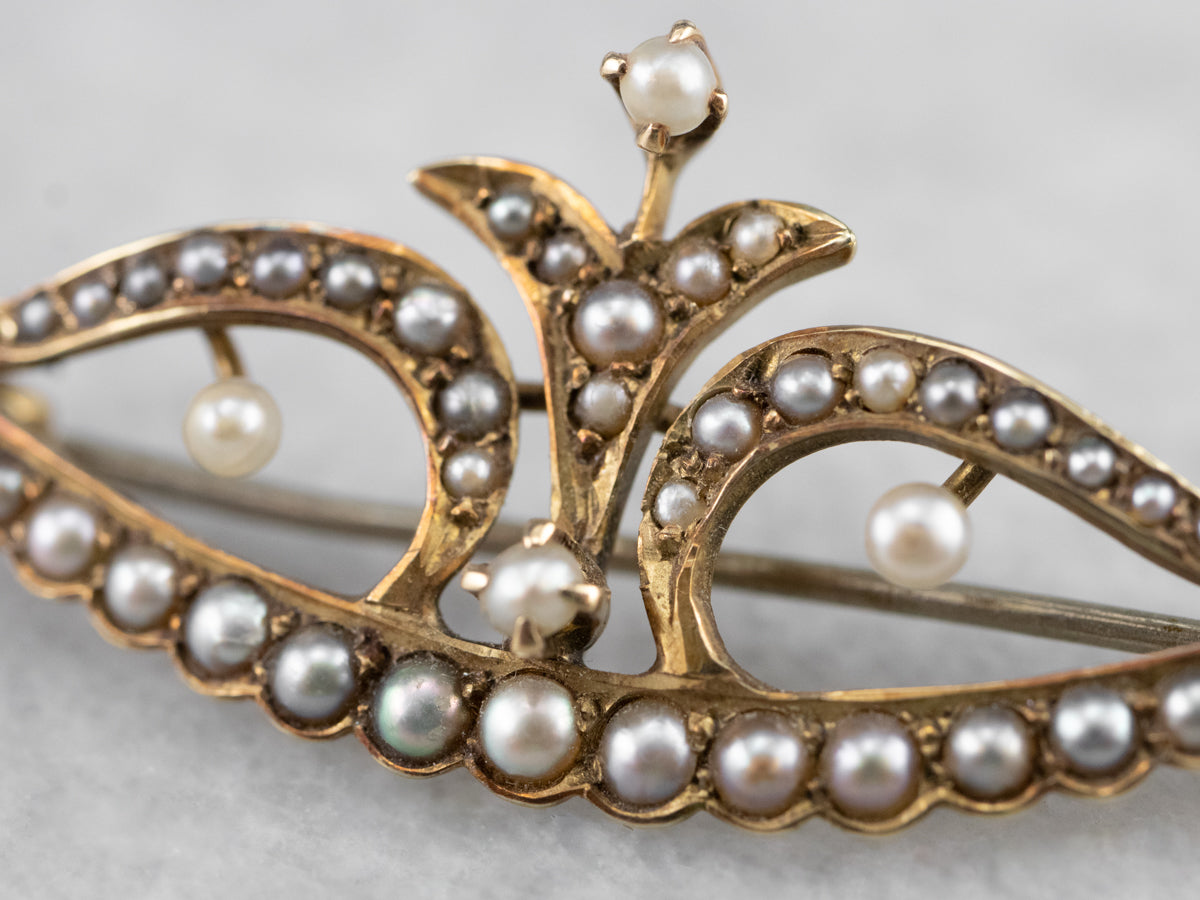 Market Square Jewelers Antique Seed Pearl Crescent Moon Wings Pin