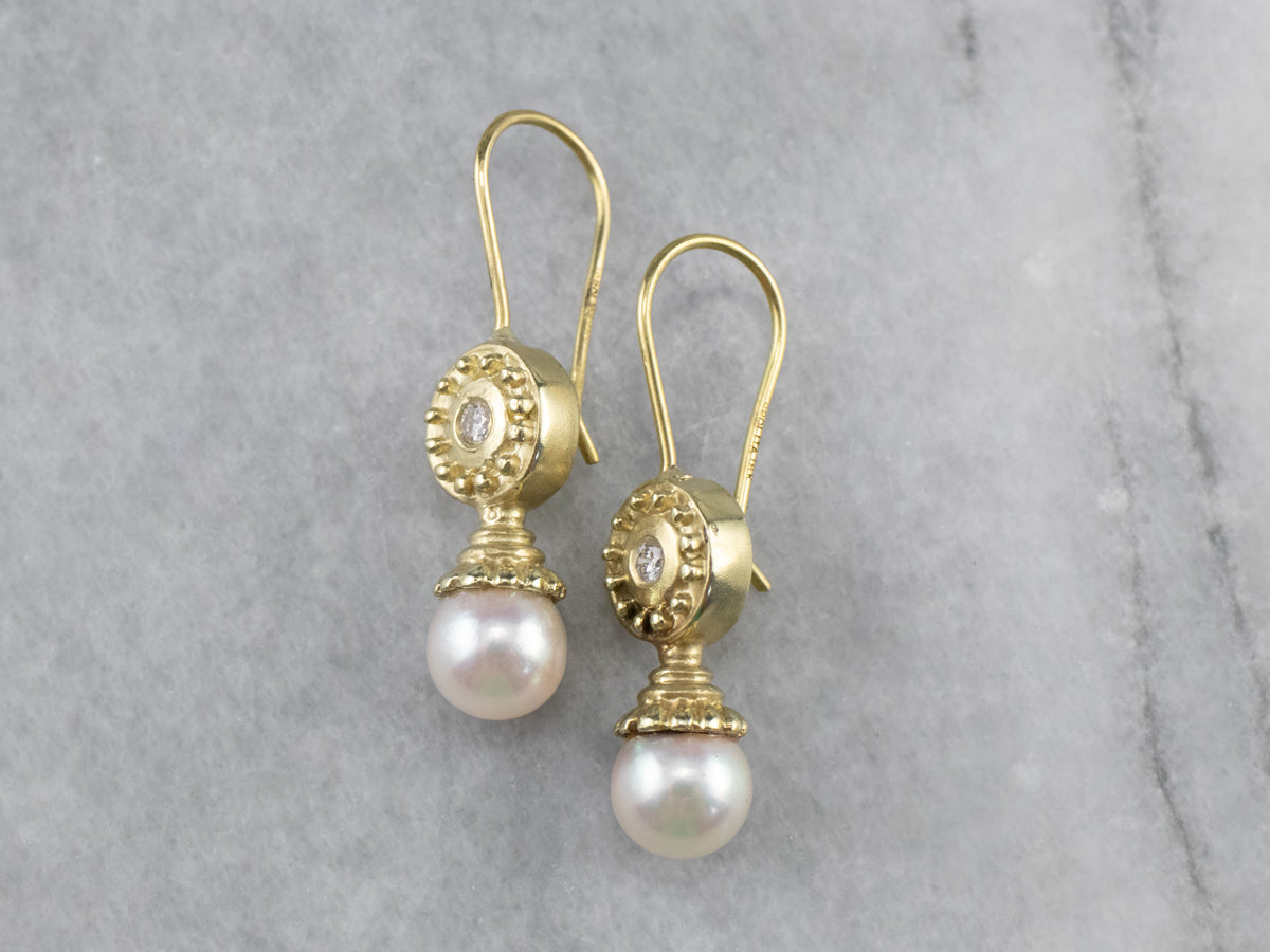 Market Square Jewelers Vintage Pearl and Diamond Drop Earrings