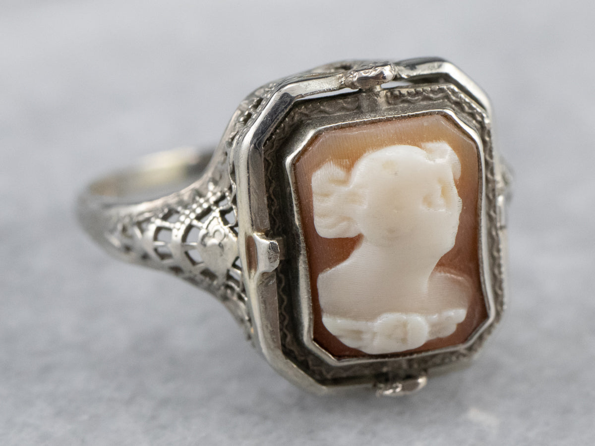 Art Deco Cameo and Mother of Pearl Flip Ring