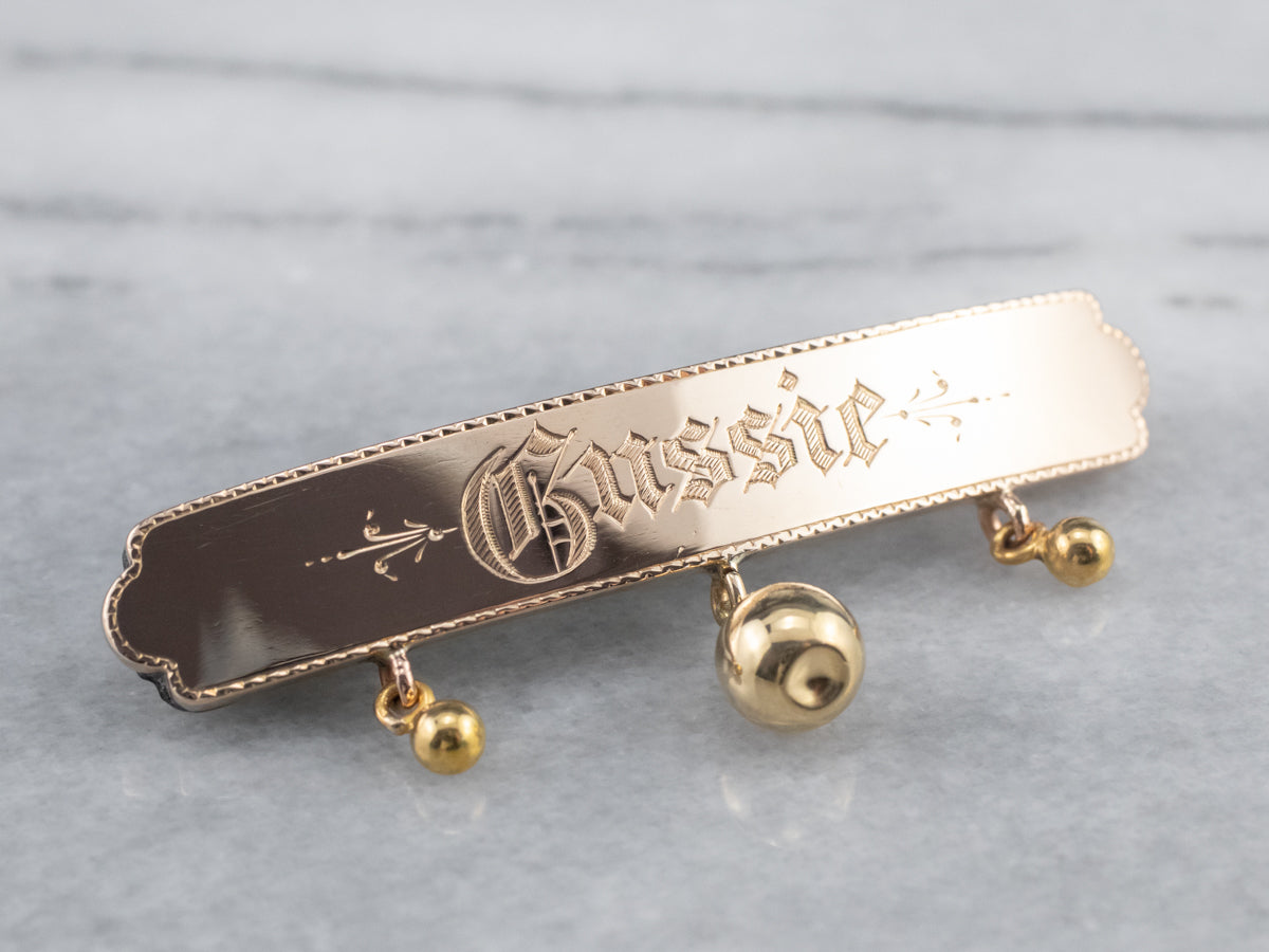 Antique &quot;Gussie&quot; Gold Bar Pin