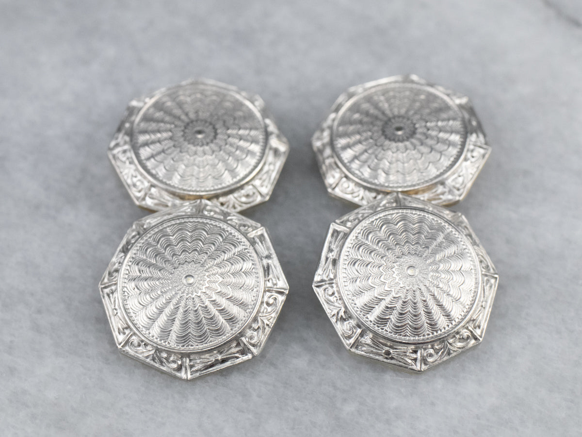 Art Deco White Gold Octagonal Cufflinks