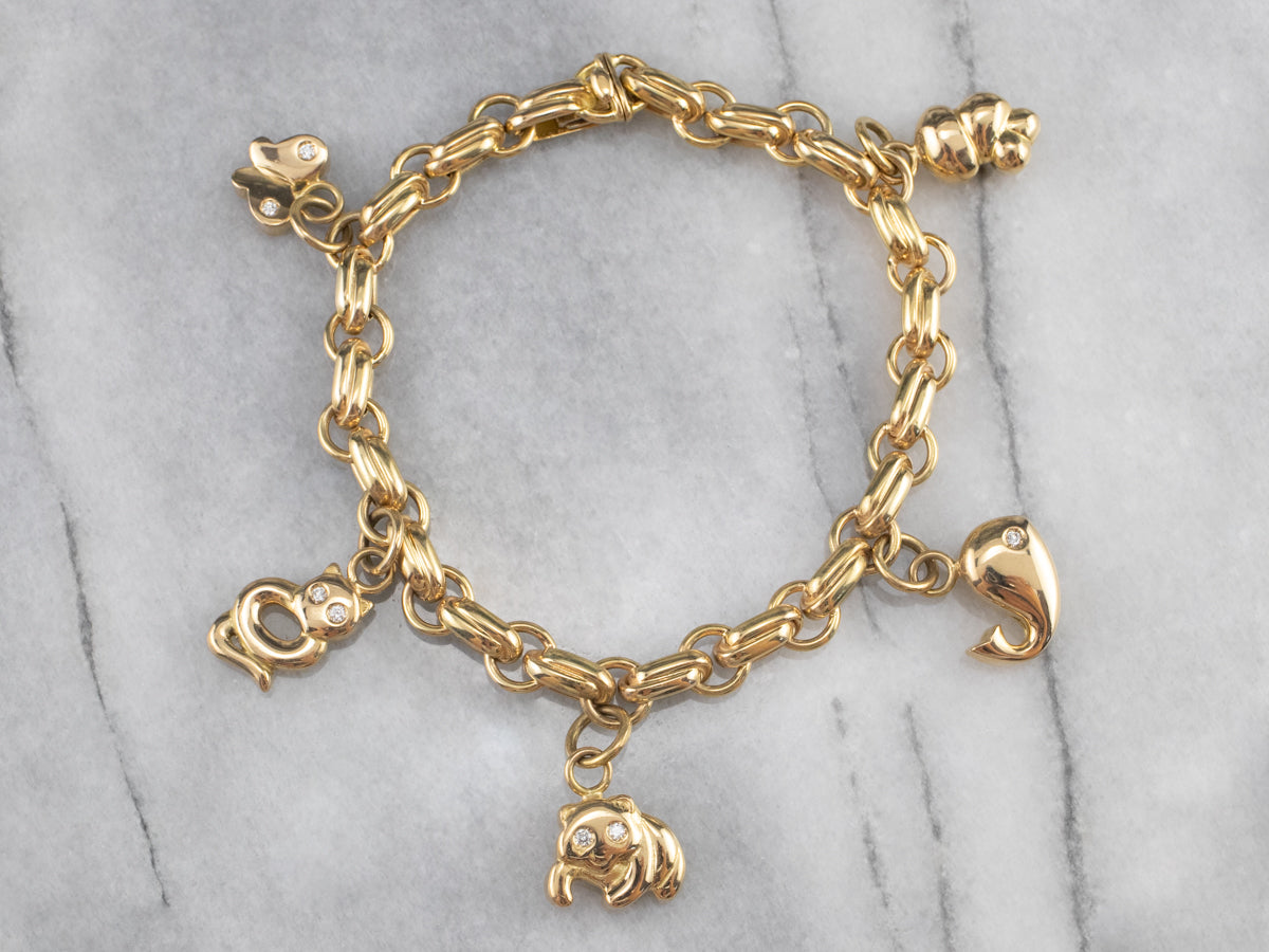 14K Gold Diamond Charm Bracelet