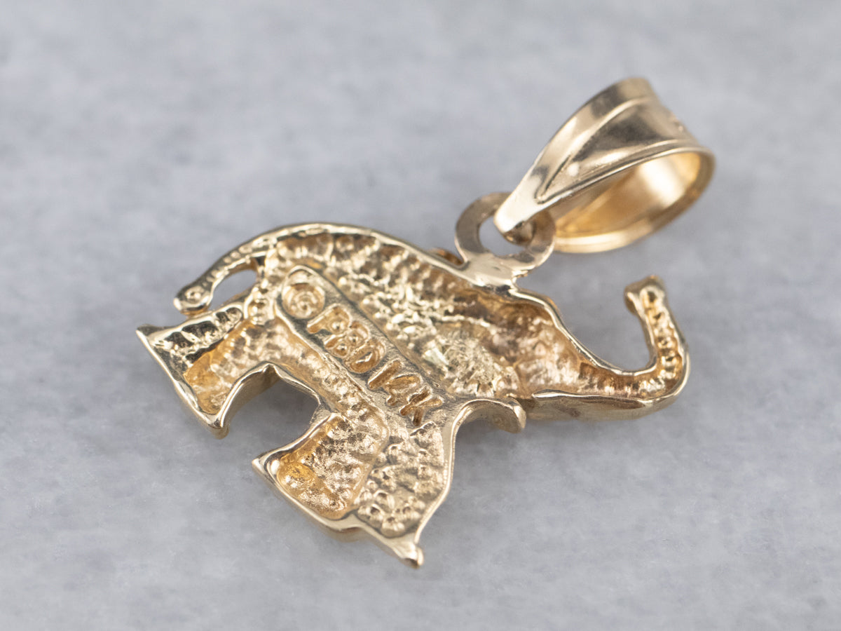 Raised Trunk Elephant Gold Pendant