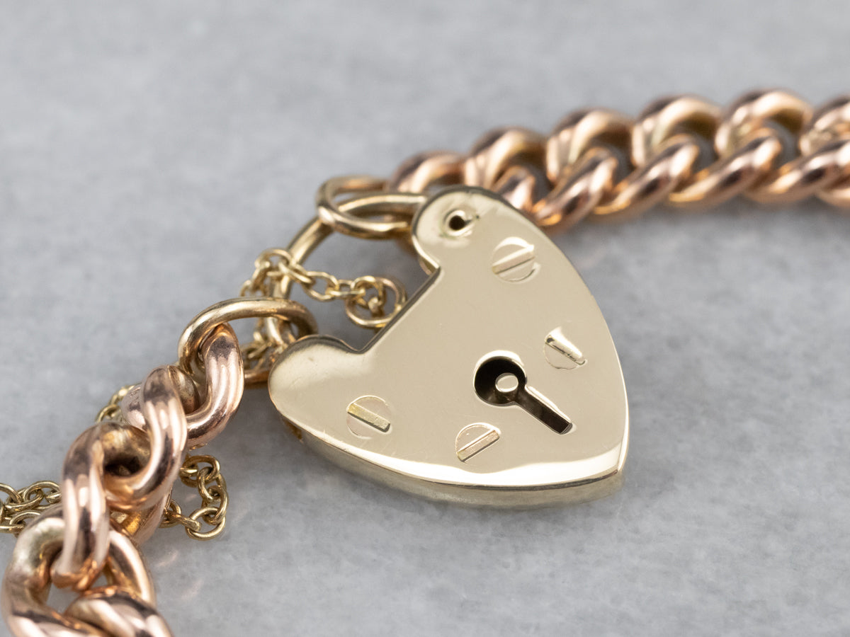 Vintage Heart Lock Two Tone Gold Chain Bracelet