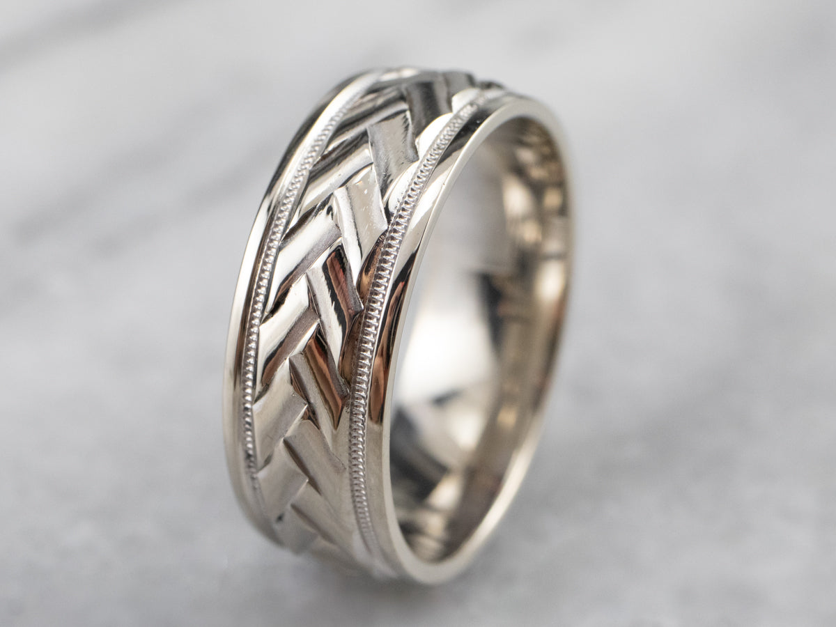 Unisex Braided White Gold Band