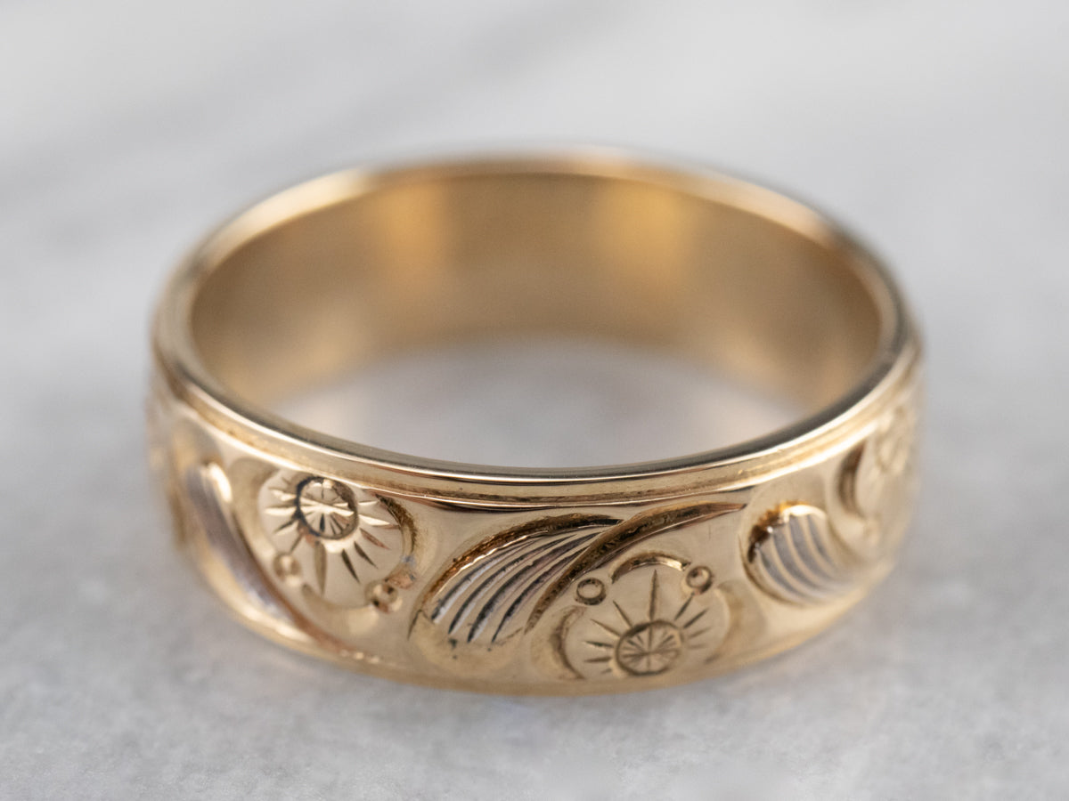 Engraved Gold Floral Band