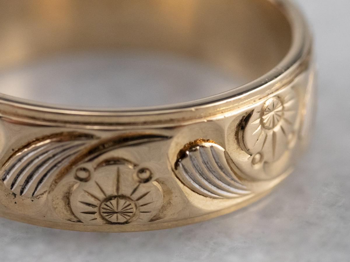 Engraved Gold Floral Band