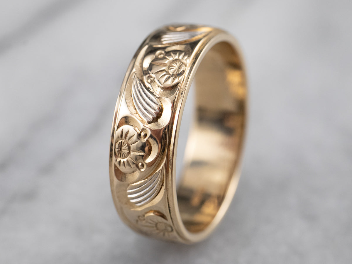 Engraved Gold Floral Band