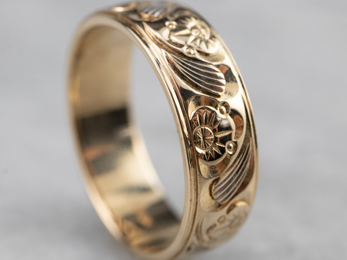 Engraved Gold Floral Band