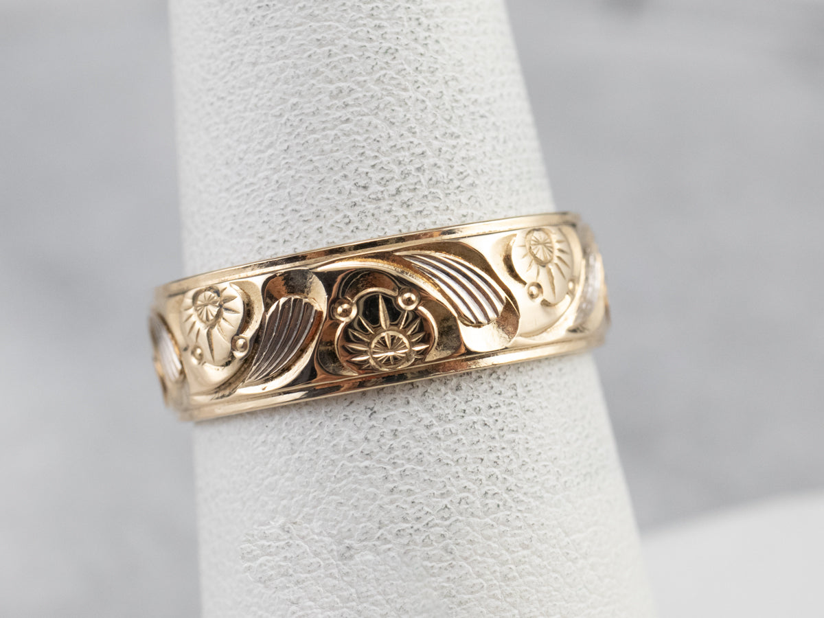 Engraved Gold Floral Band