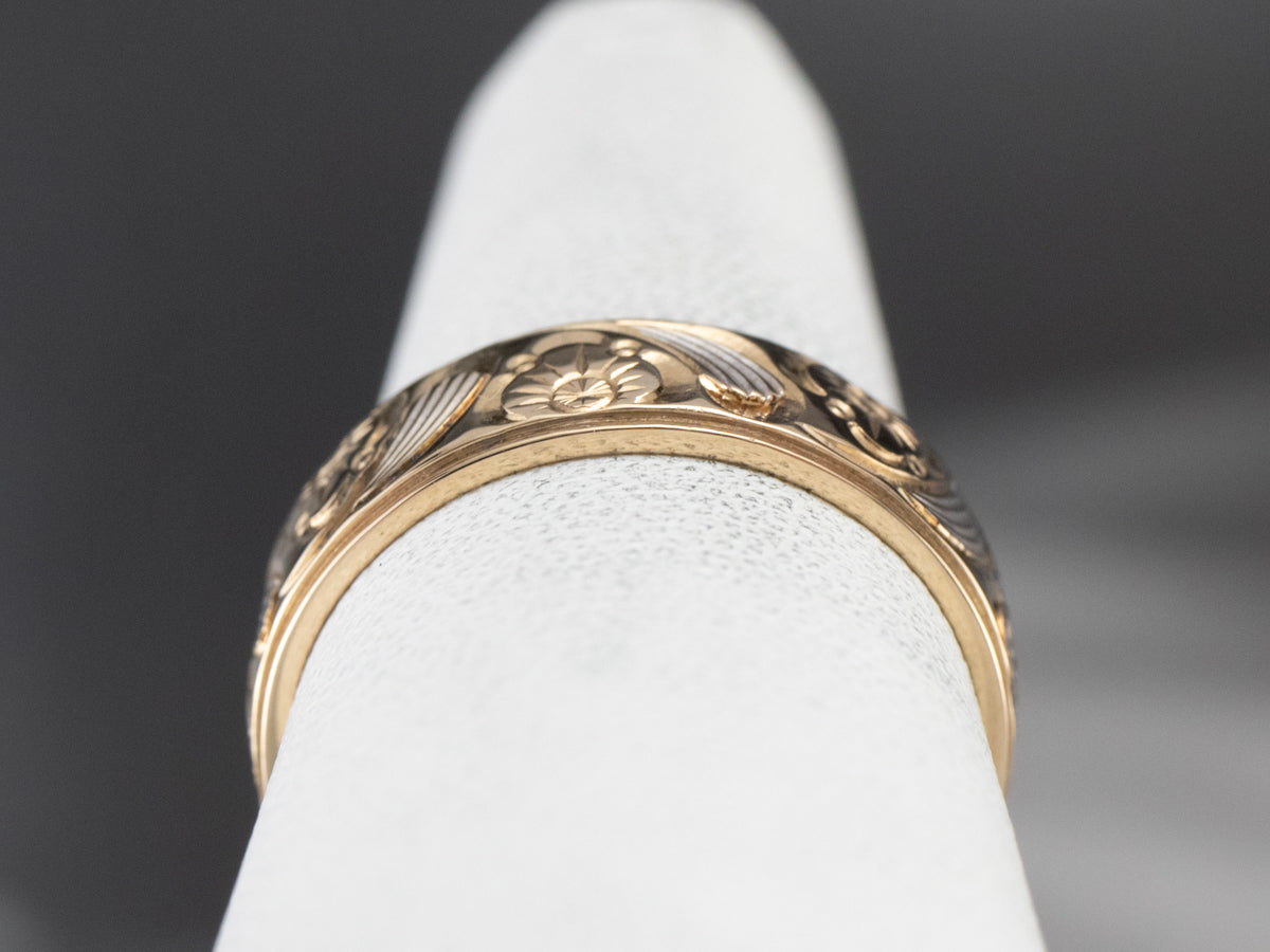 Engraved Gold Floral Band