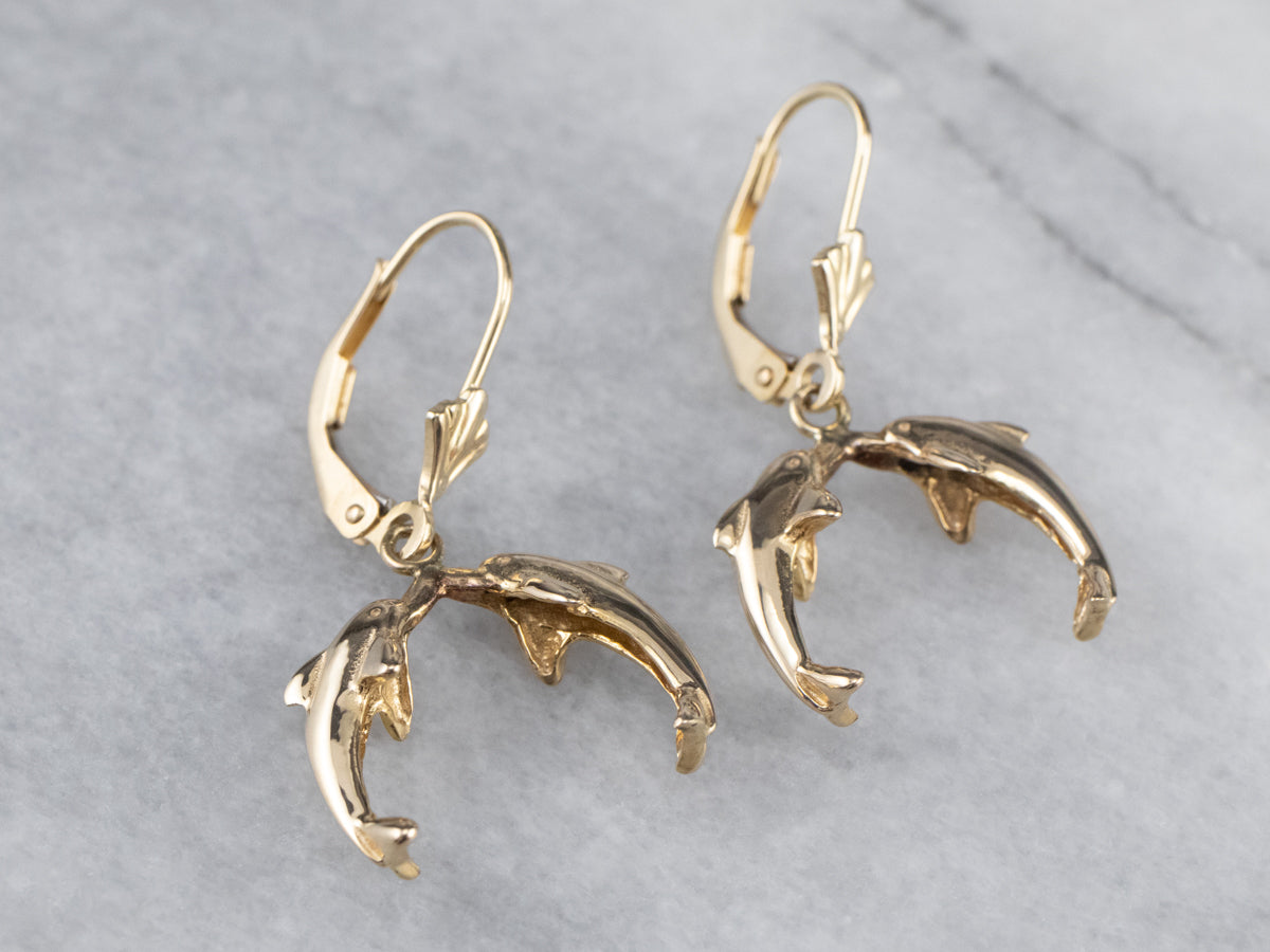 14K online White Gold Dolphin Dangle Earrings